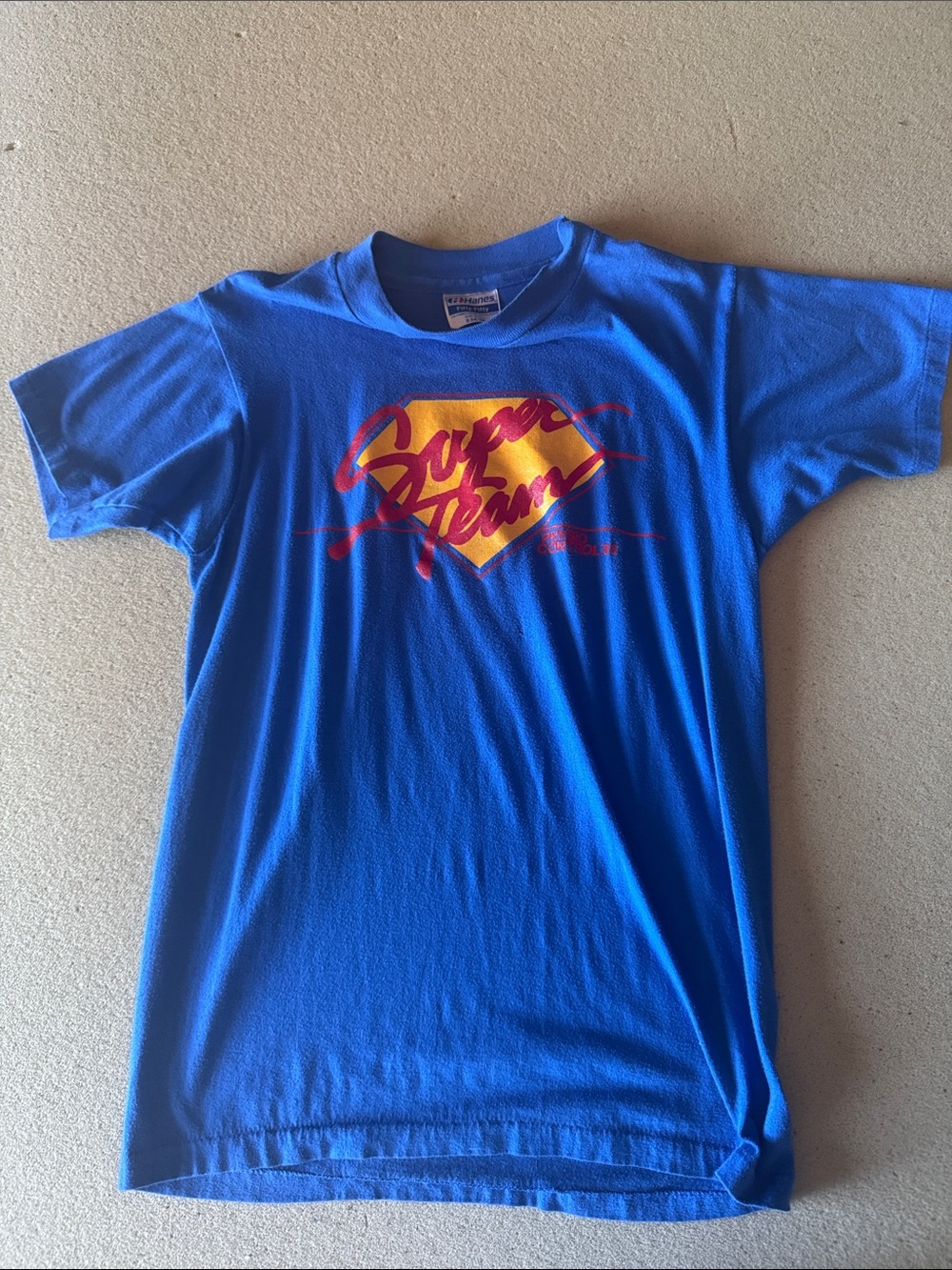 Vintage Hanes, single stitch Blue 'Super Team' Graphic Tee